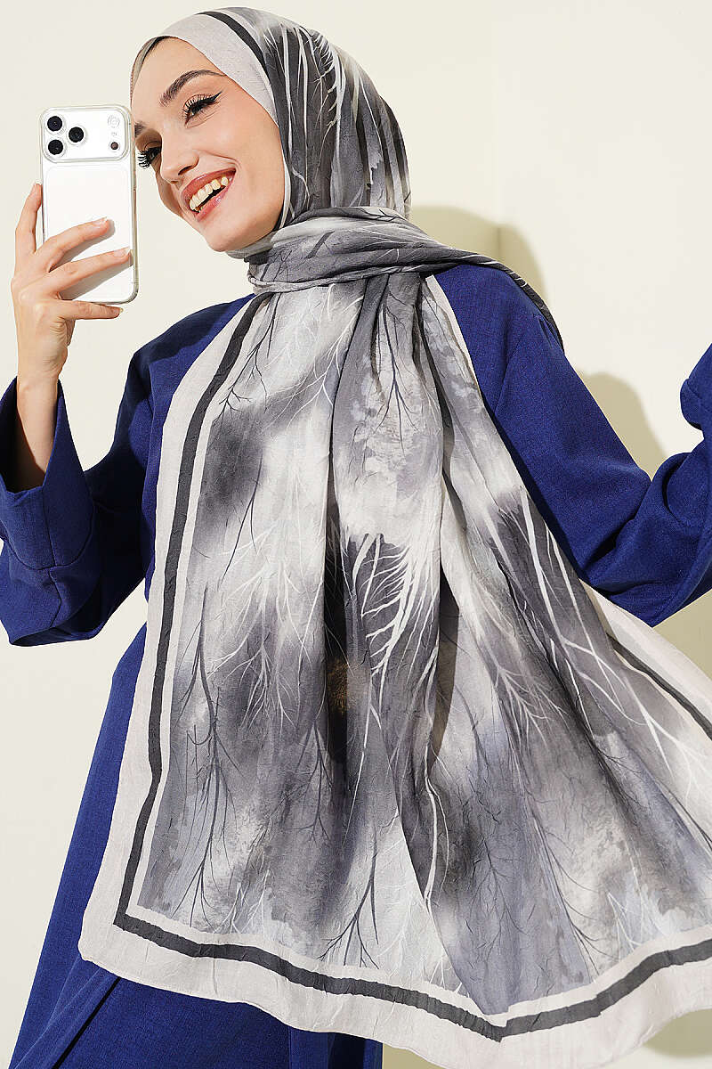 Patterned Modal Crinkle Shawl - Stone