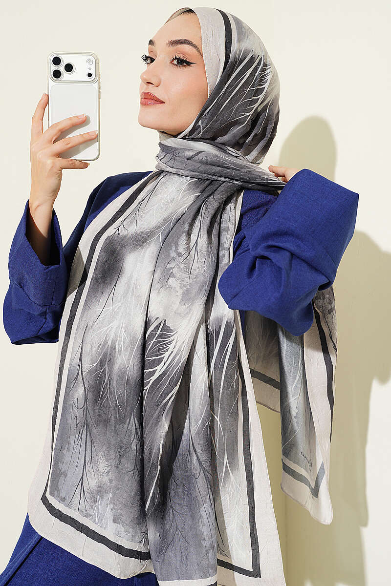 Patterned Modal Crinkle Shawl - Stone