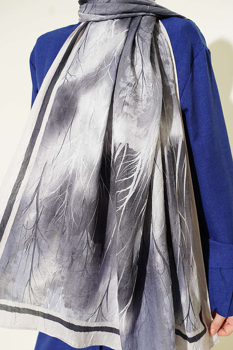 Patterned Modal Crinkle Shawl - Stone