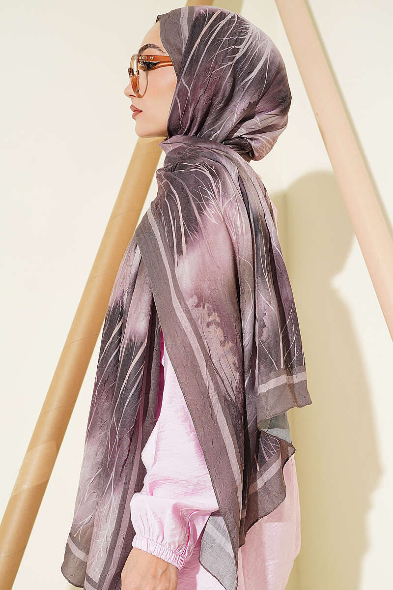 Patterned Modal Crinkle Shawl - Mink