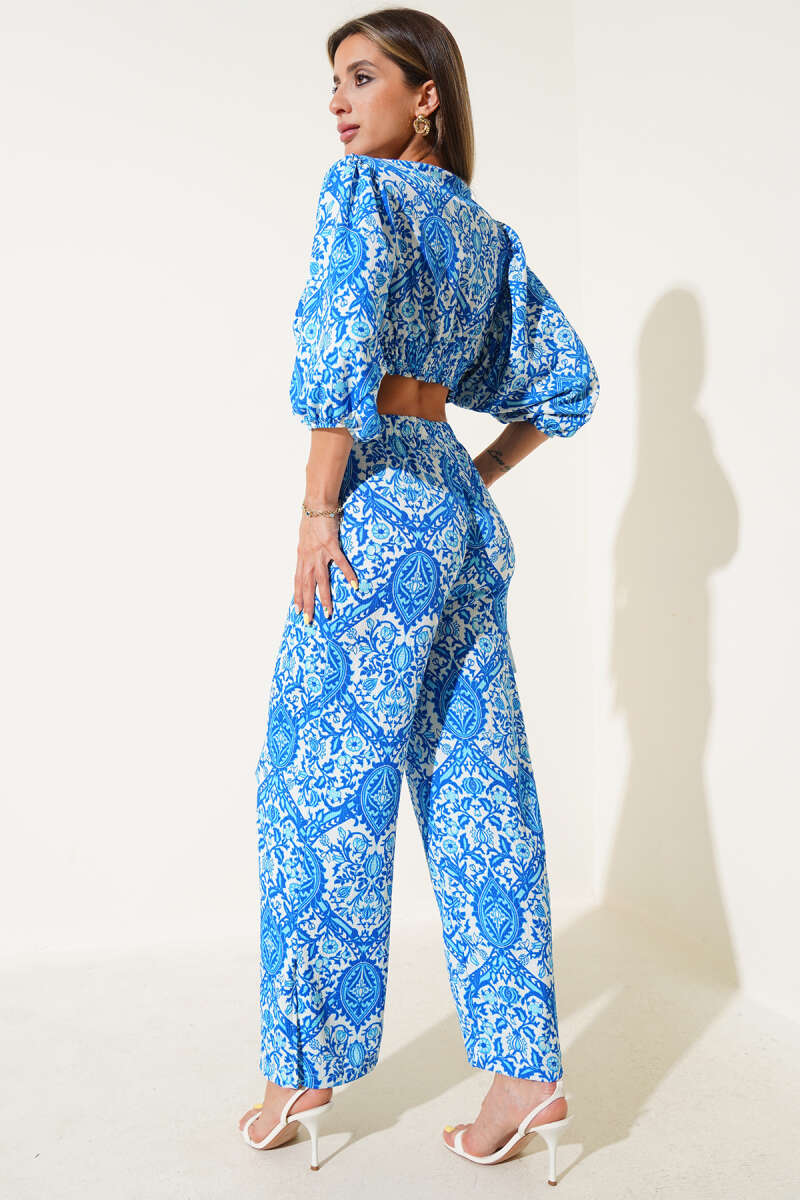 Printed Tie-Front Two-Piece Set - Blue