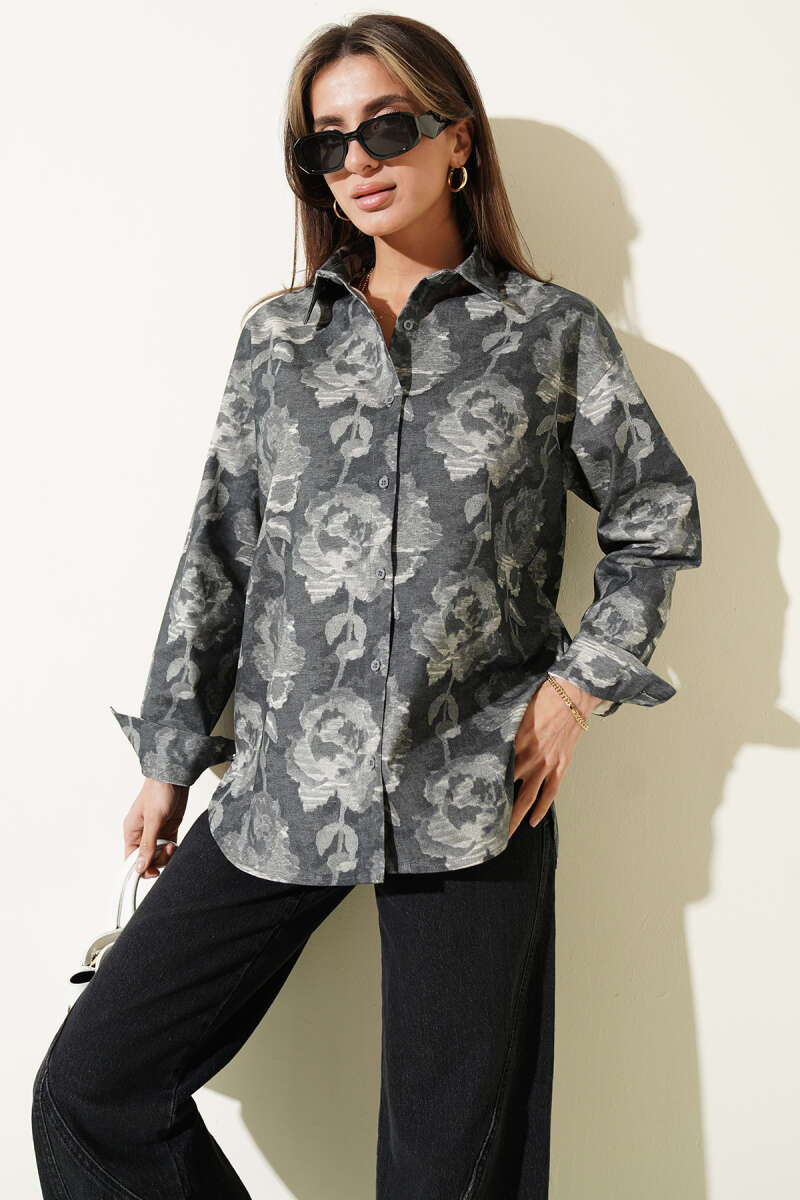 Printed Oversized Shirt - Charcoal