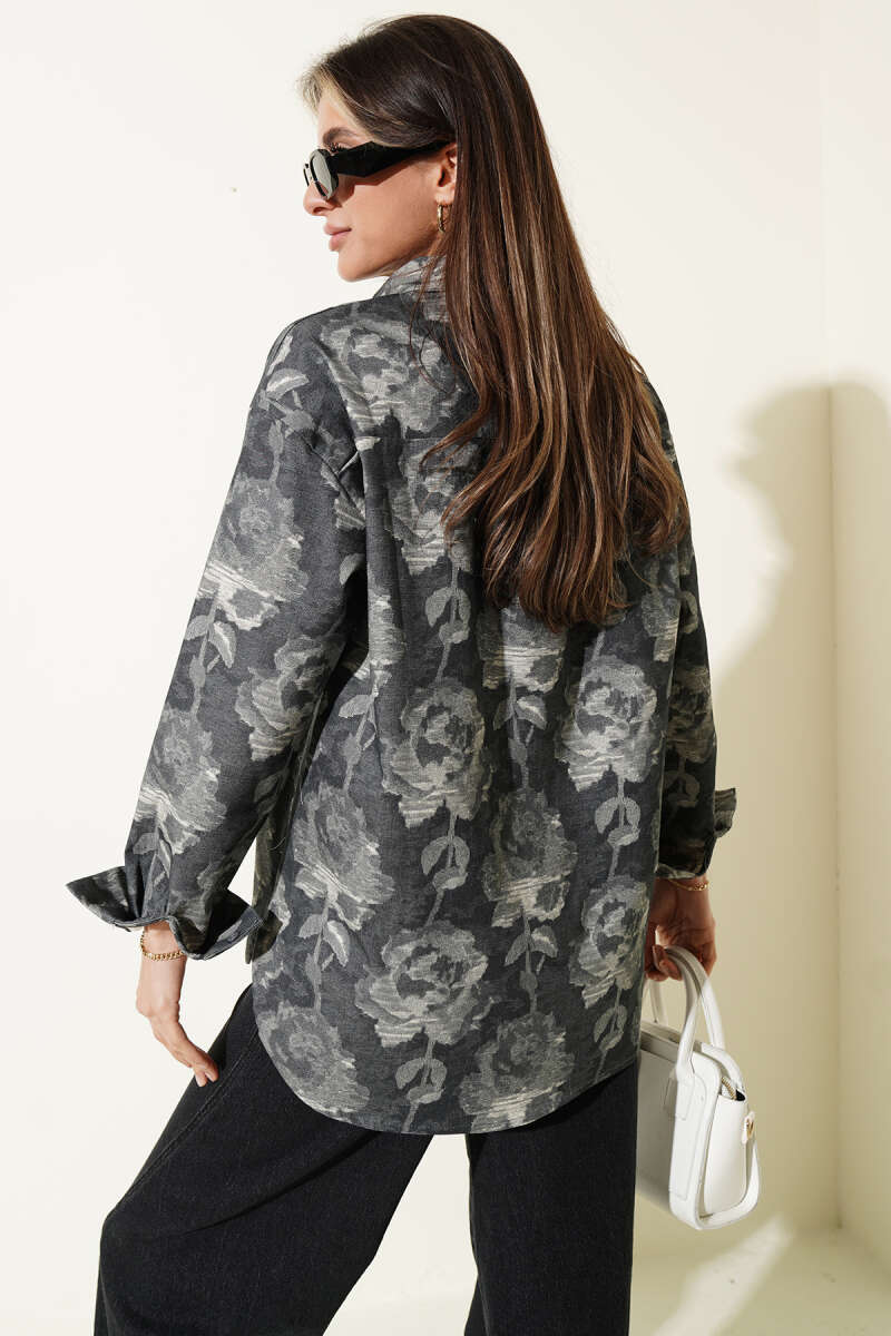 Printed Oversized Shirt - Charcoal