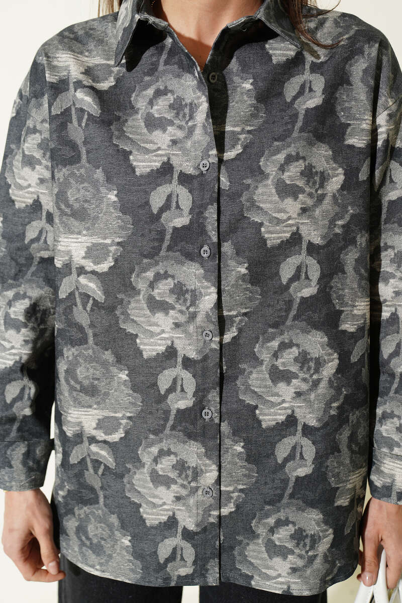 Printed Oversized Shirt - Charcoal