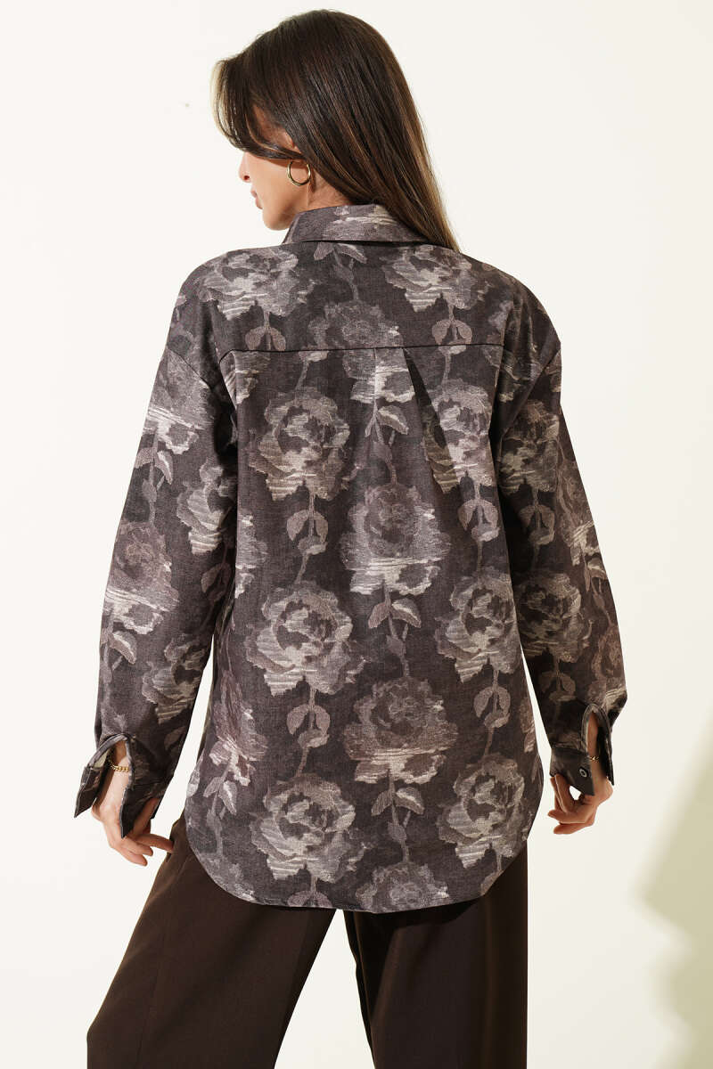 Printed Oversized Shirt - Brown