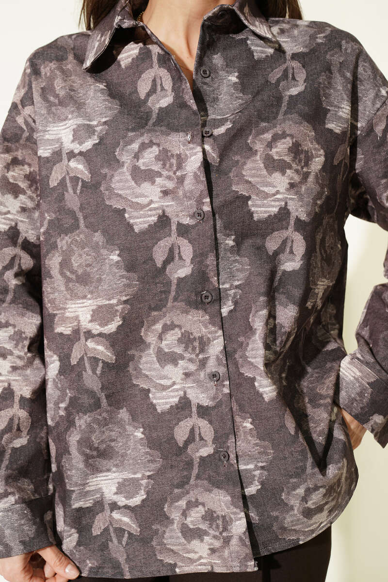 Printed Oversized Shirt - Brown
