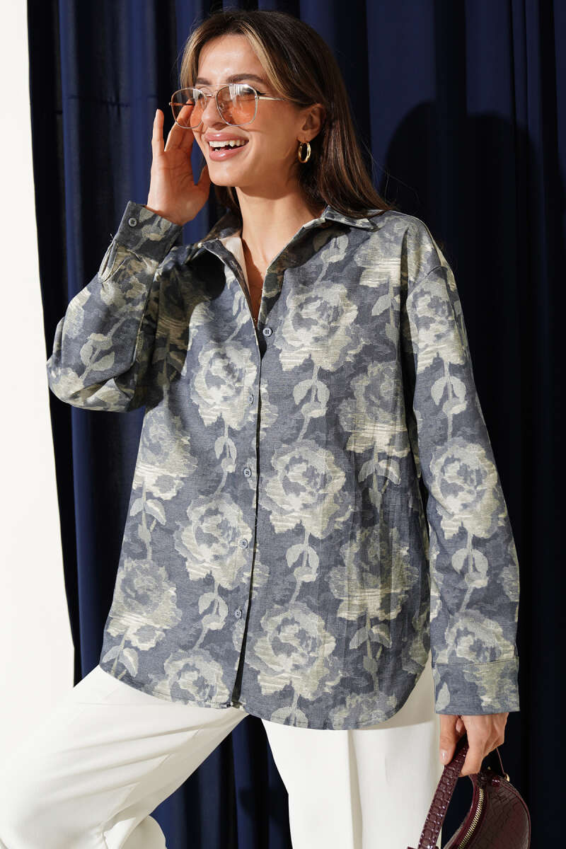 Printed Oversized Shirt - Blue