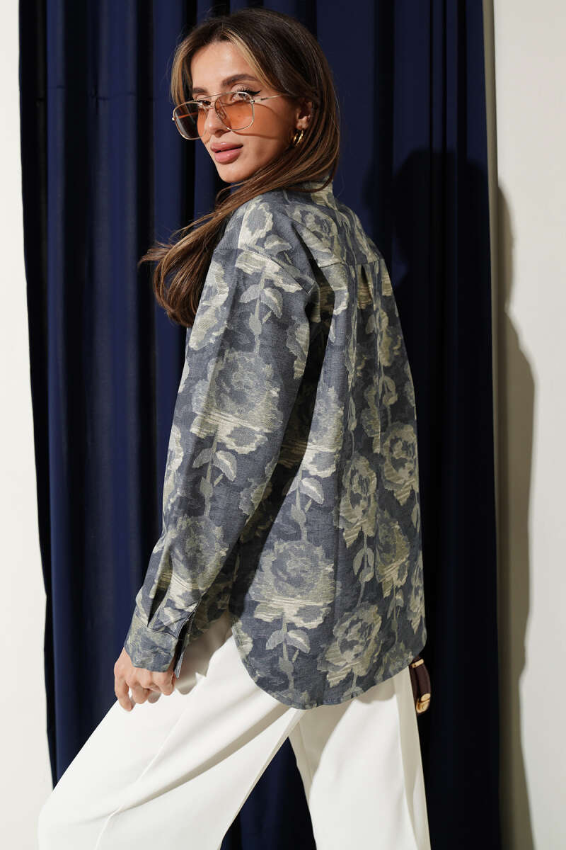 Printed Oversized Shirt - Blue
