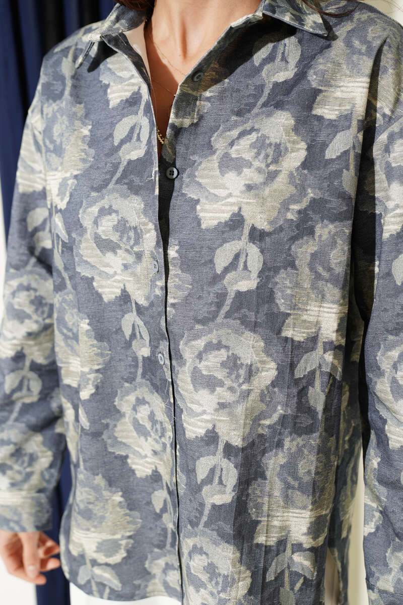 Printed Oversized Shirt - Blue