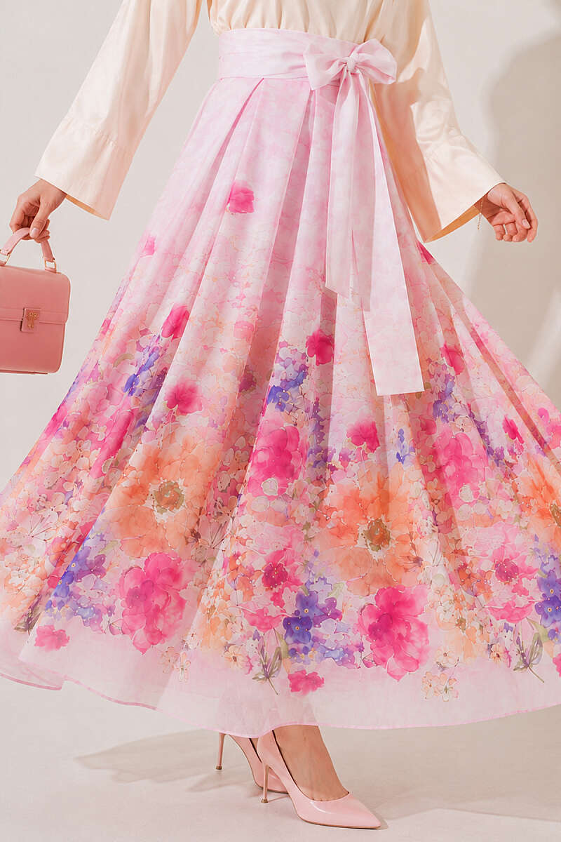 Patterned Pleated Skirt - Pink
