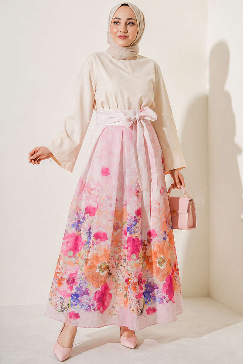 Patterned Pleated Skirt - Pink