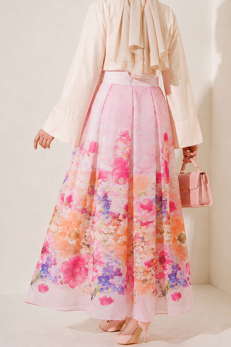 Patterned Pleated Skirt - Pink