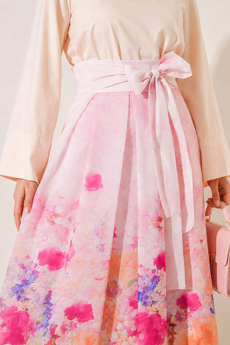 Patterned Pleated Skirt - Pink