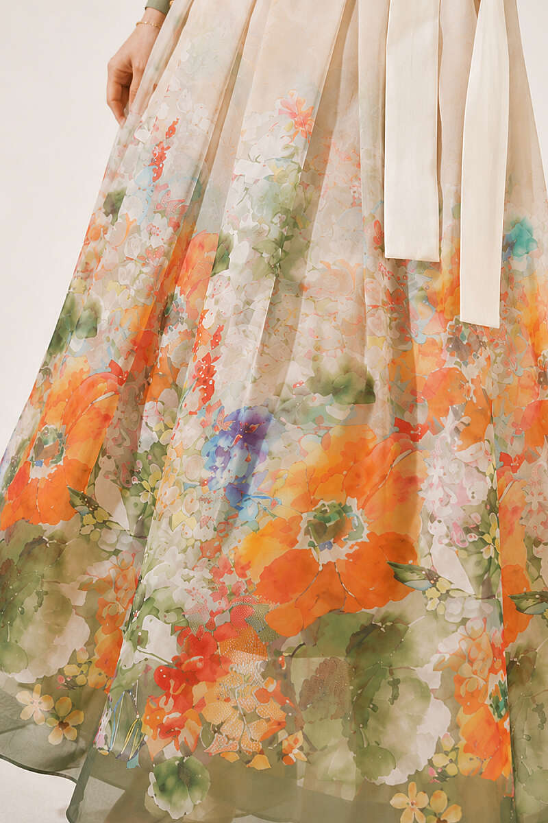 Patterned Pleated Skirt - Aqua Green
