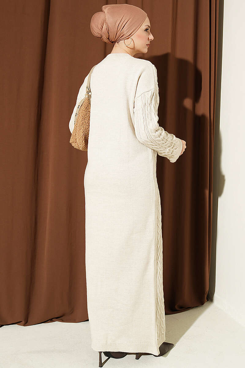 Patterned Cable-Knit Dress - Beige
