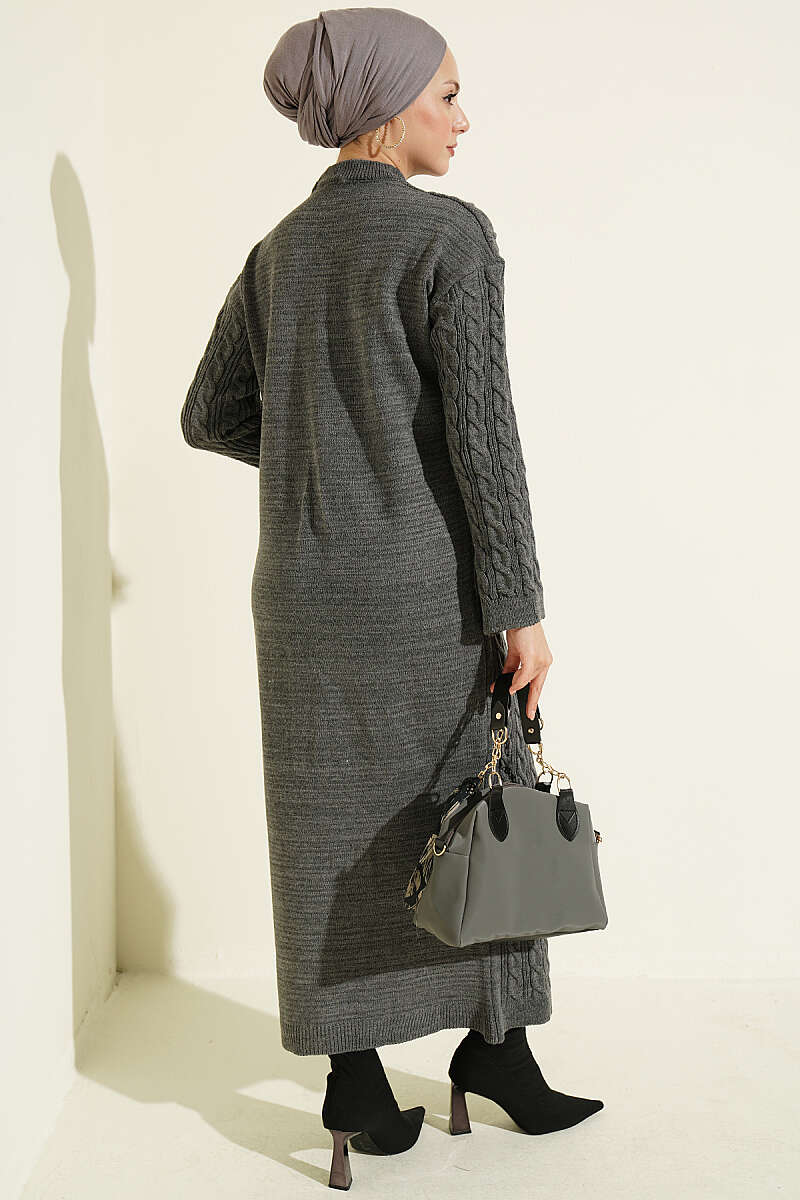 Patterned Cable-Knit Dress - Smoke Grey