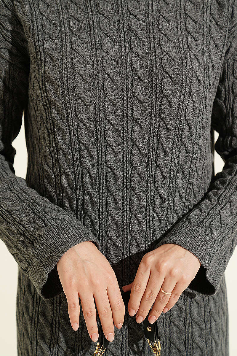 Patterned Cable-Knit Dress - Smoke Grey