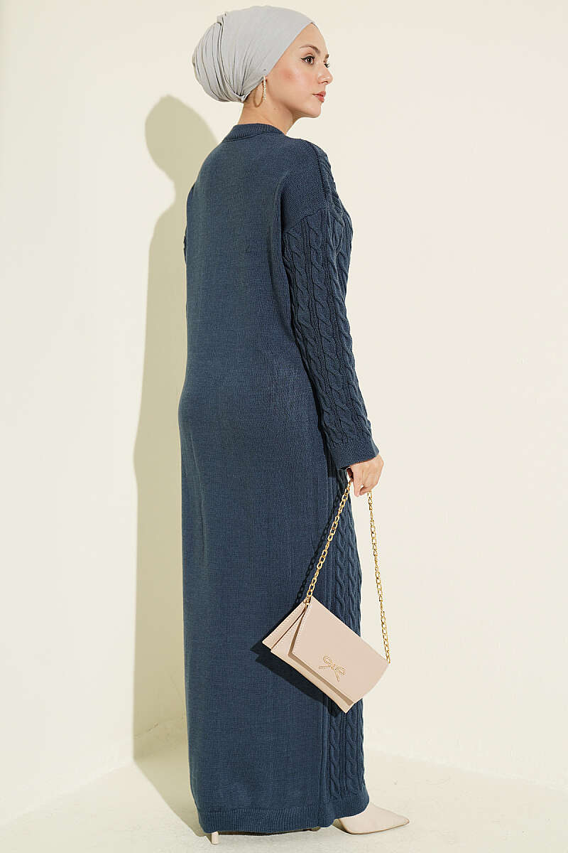 Patterned Cable-Knit Dress - Indigo