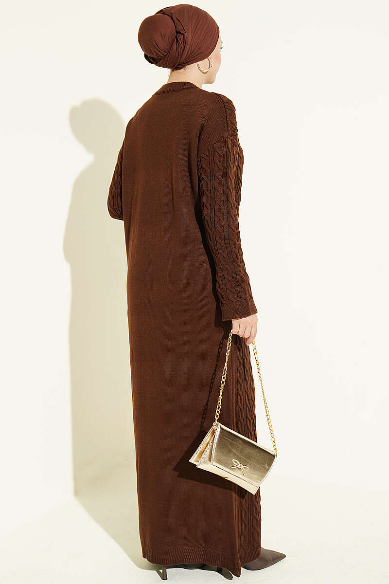 Patterned Cable-Knit Dress - Brown
