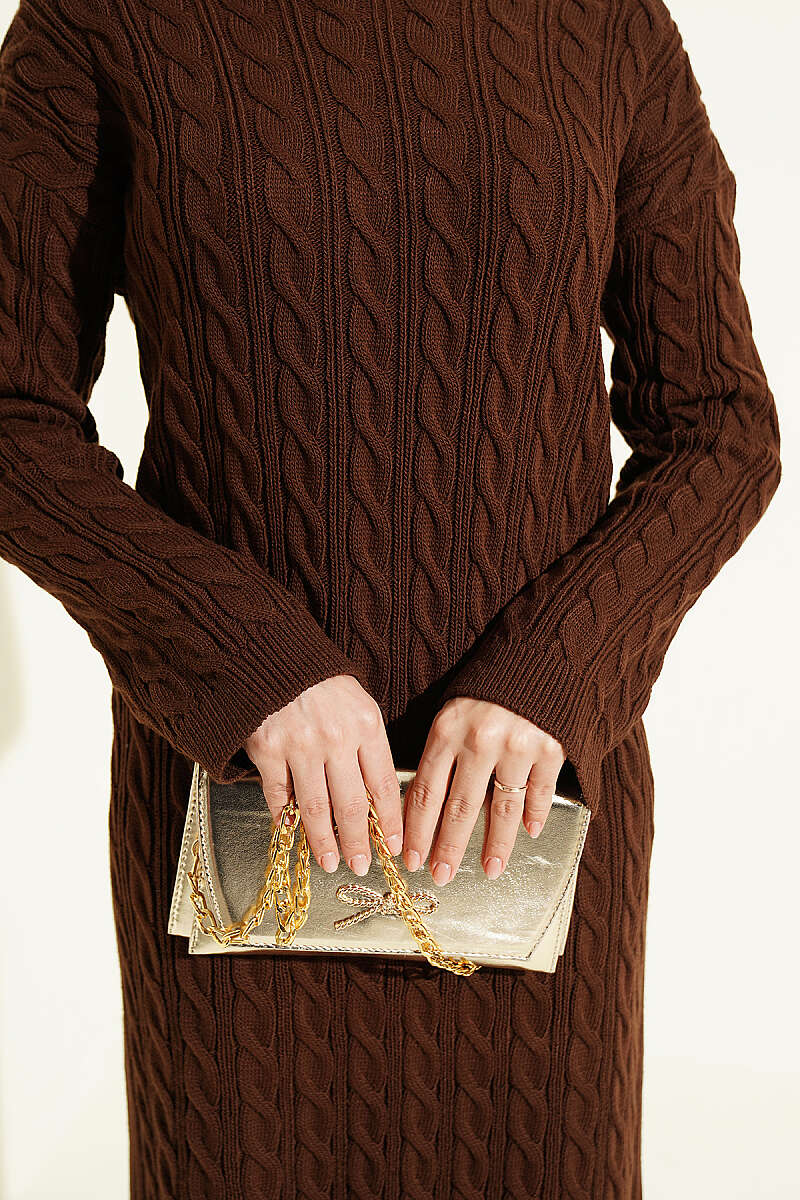 Patterned Cable-Knit Dress - Brown