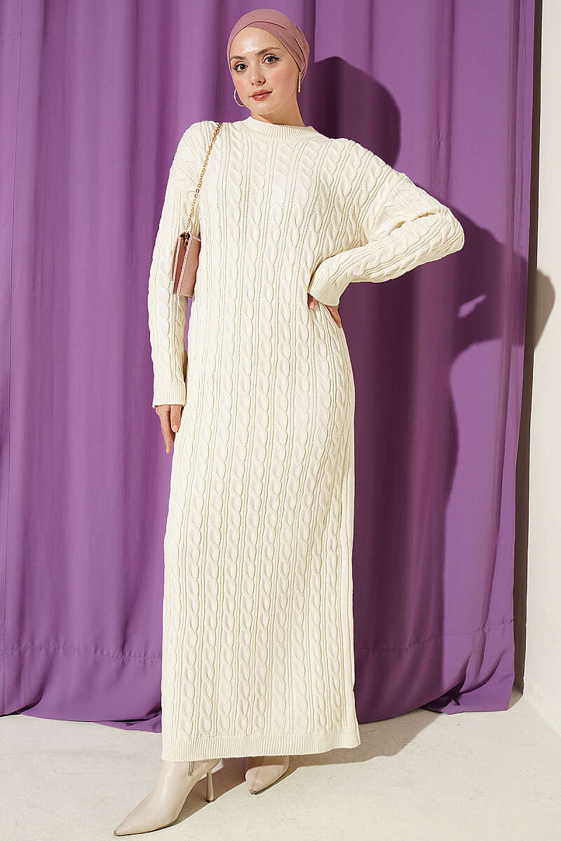 Patterned Cable-Knit Dress - Bone