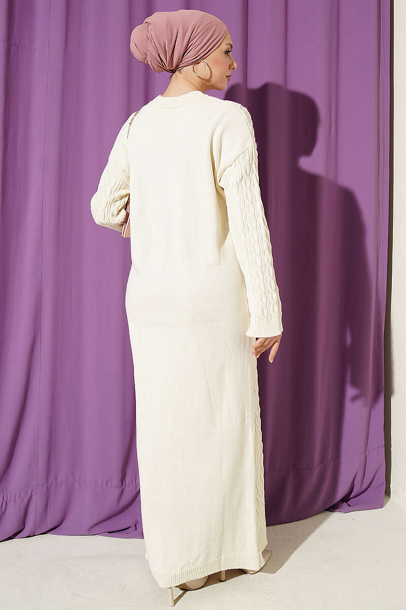 Patterned Cable-Knit Dress - Bone