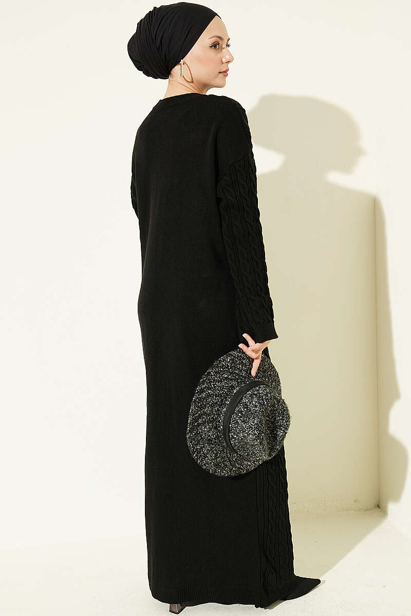 Patterned Cable-Knit Dress - Black