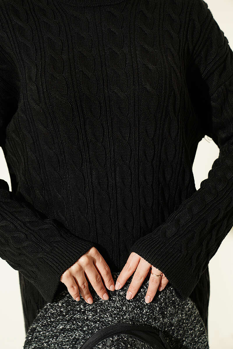 Patterned Cable-Knit Dress - Black