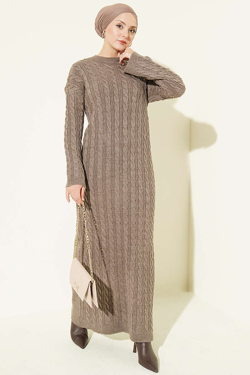 Patterned Cable-Knit Dress - Mink