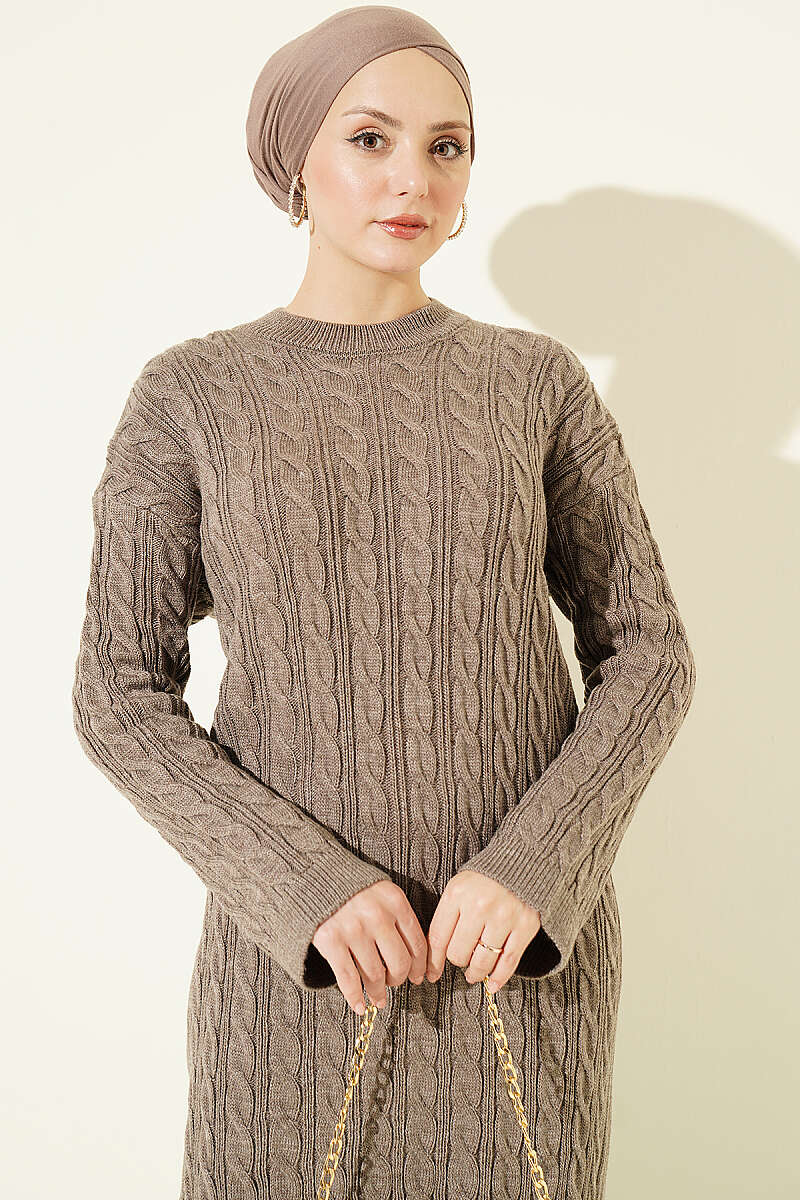 Patterned Cable-Knit Dress - Mink