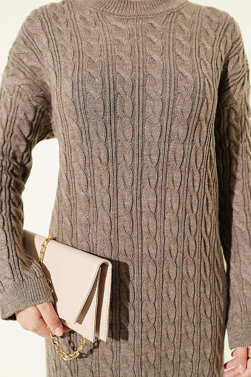 Patterned Cable-Knit Dress - Mink