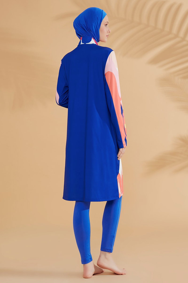 Patterned Full-Coverage Modest Swimsuit - Saxe Blue