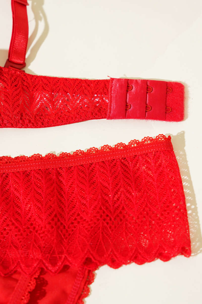 Padded Lace Strapless Bra Set - Red
