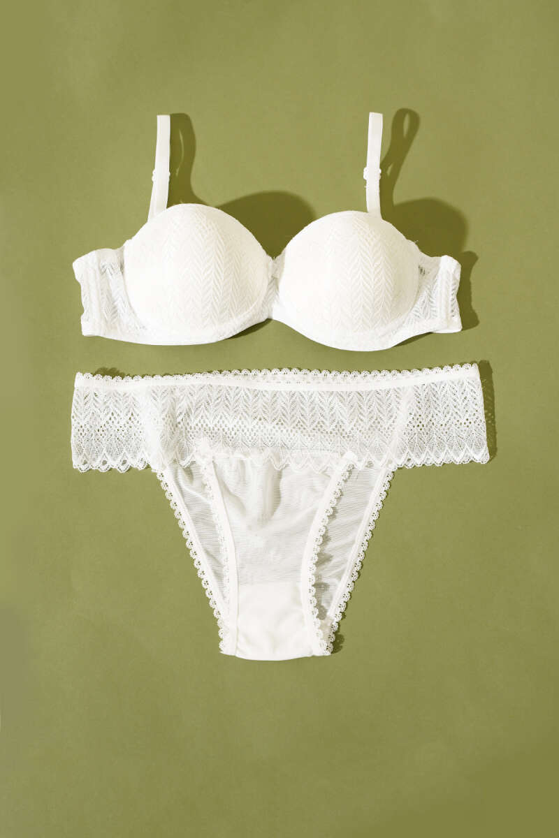 Padded Lace Strapless Bra Set - Ecru
