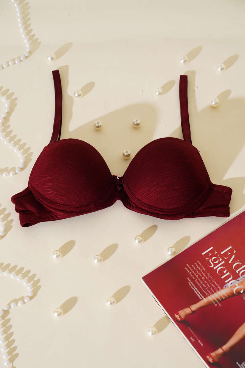 Padded Self-Pattern Bra - Plum