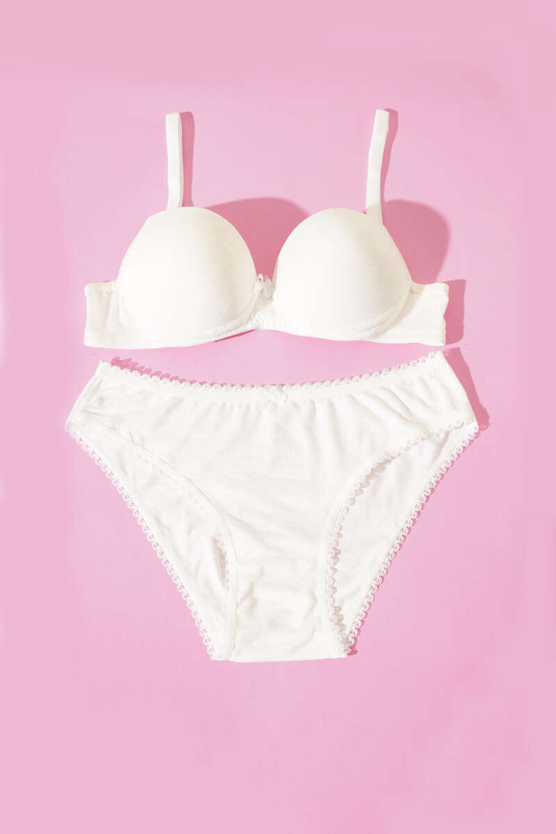 Padded Self-Pattern Bra Set - Ecru