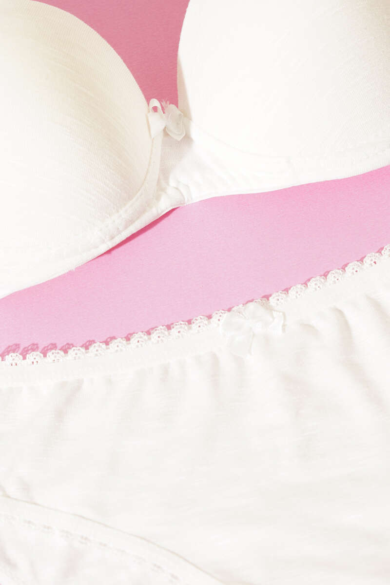 Padded Self-Pattern Bra Set - Ecru