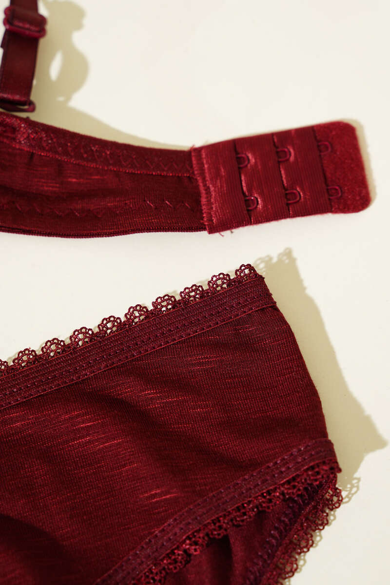 Padded Self-Pattern Bra Set - Plum