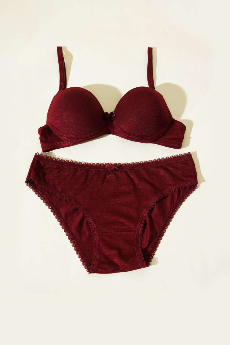 Padded Self-Pattern Bra Set - Plum