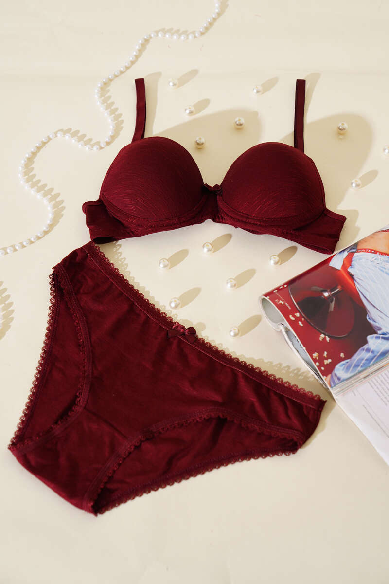 Padded Self-Pattern Bra Set - Plum
