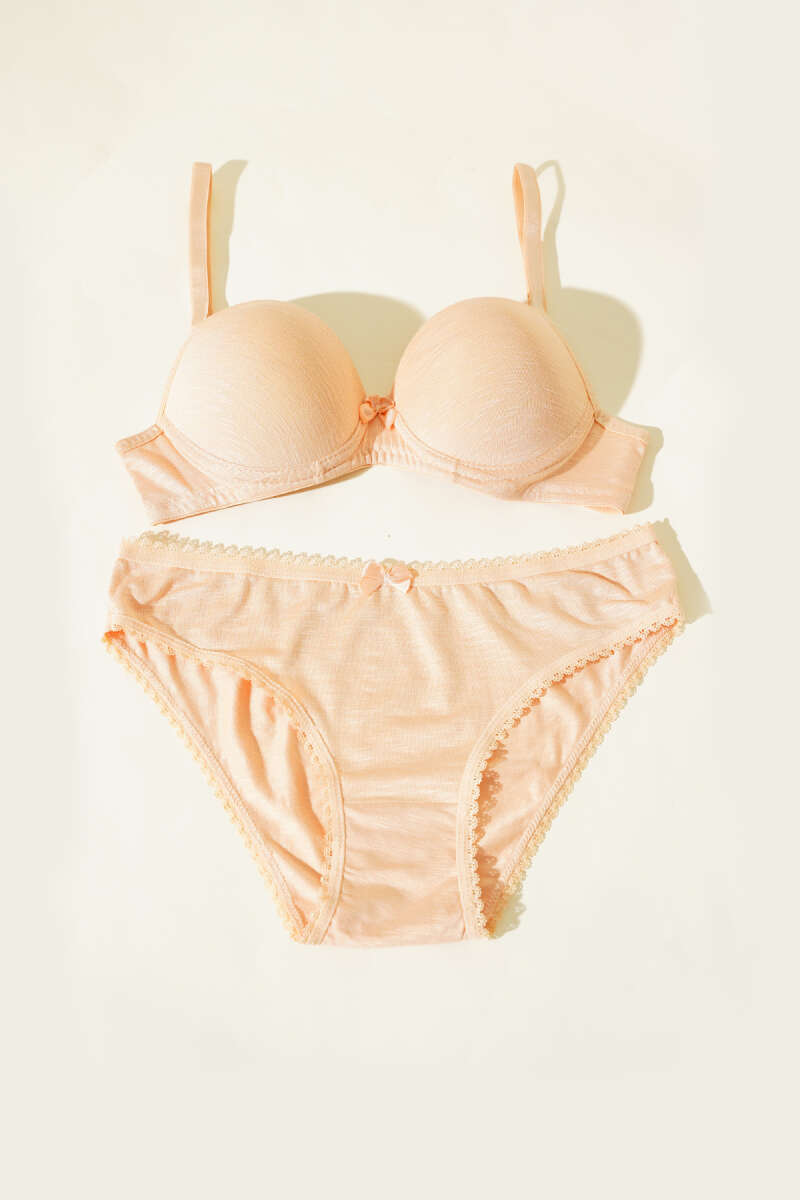 Padded Self-Pattern Bra Set - Nude