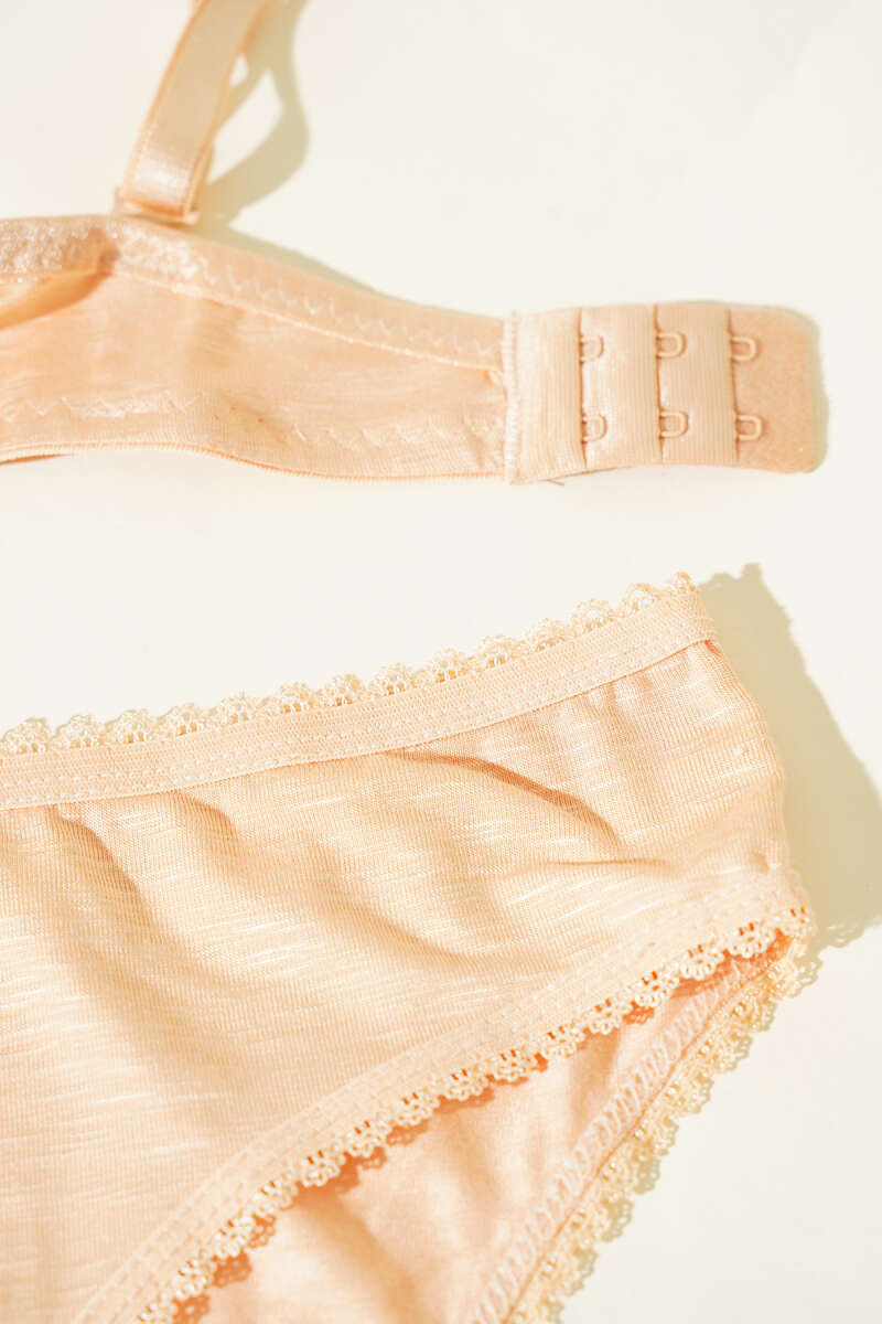 Padded Self-Pattern Bra Set - Nude