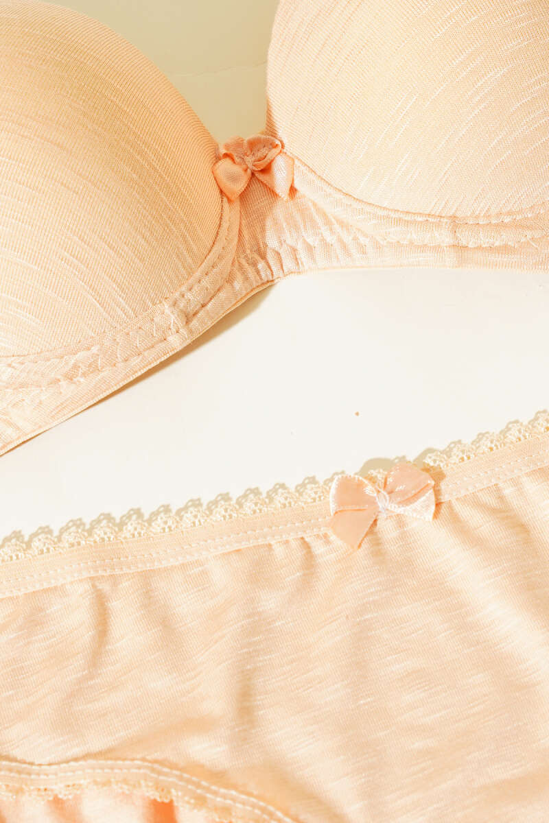 Padded Self-Pattern Bra Set - Nude