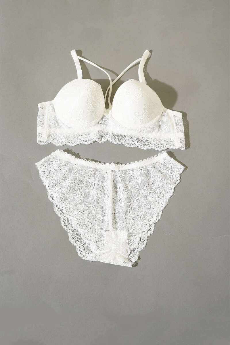 Unpadded Criss-Cross Bralette Set - Ecru