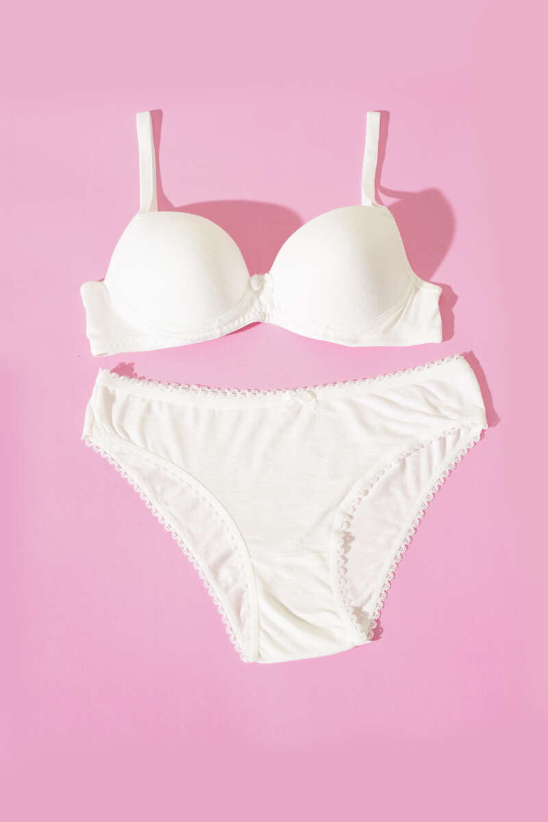 Unpadded Self-Pattern Bra Set - Ecru