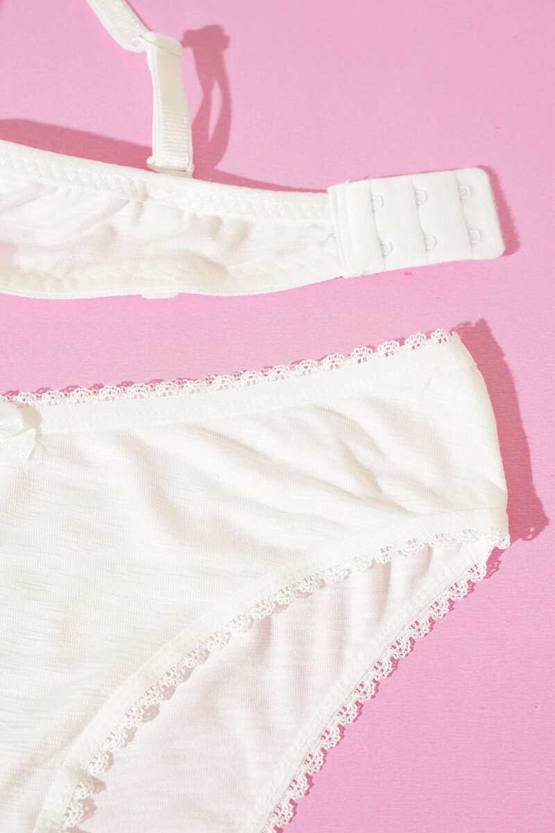 Unpadded Self-Pattern Bra Set - Ecru