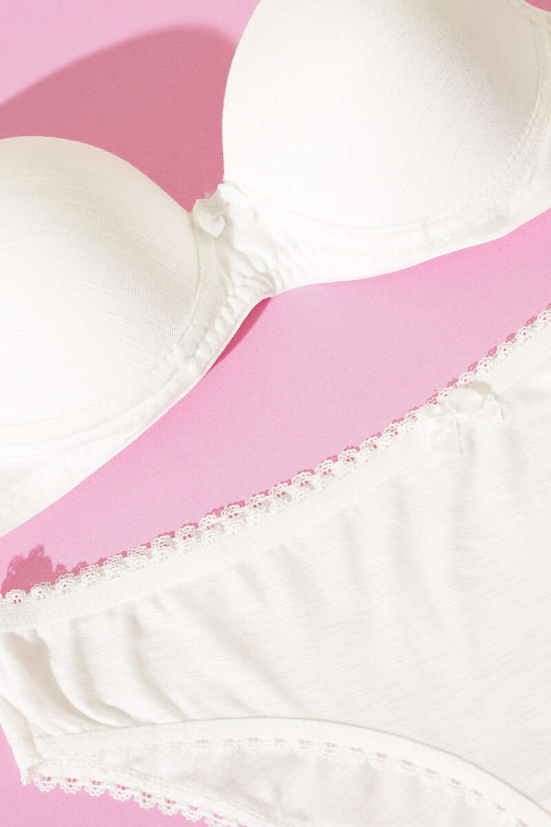 Unpadded Self-Pattern Bra Set - Ecru