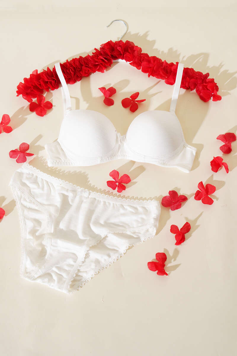 Unpadded Self-Pattern Bra Set - Ecru