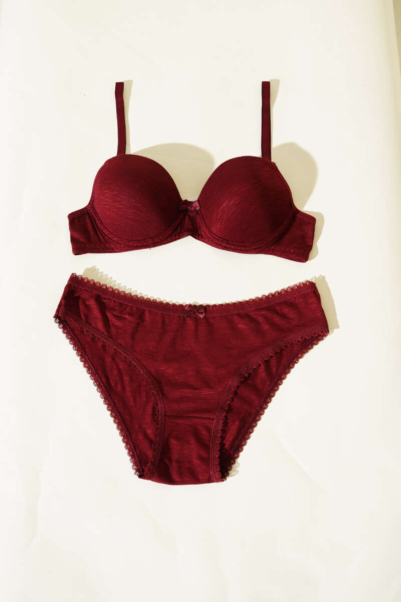 Unpadded Self-Pattern Bra Set - Dark Plum