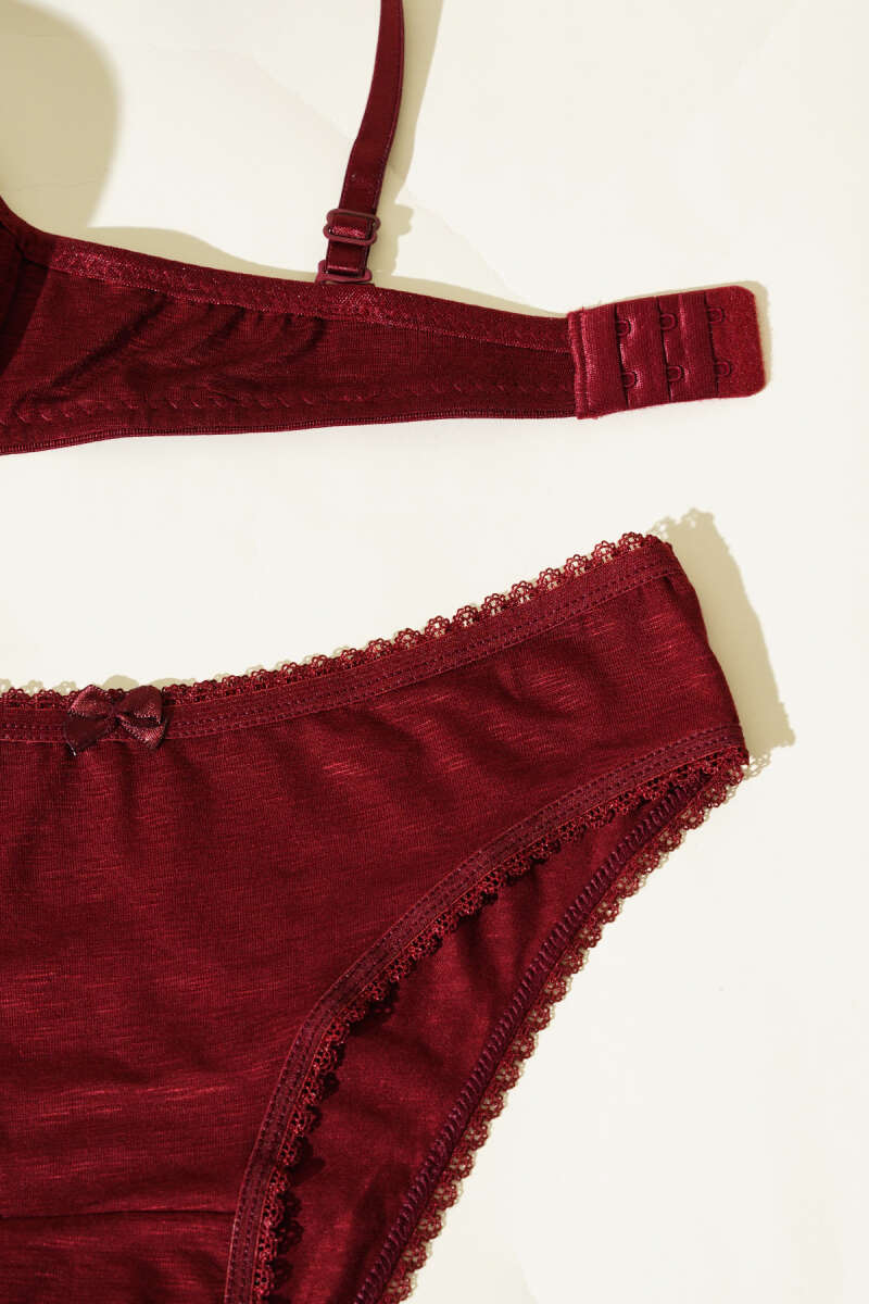 Unpadded Self-Pattern Bra Set - Dark Plum